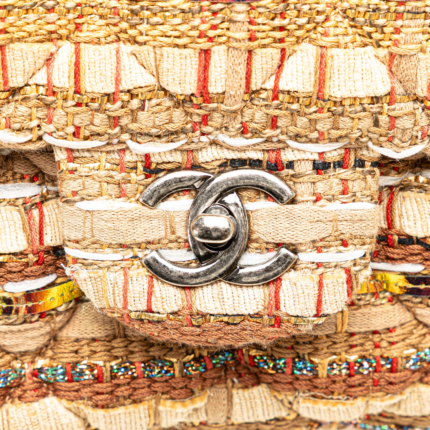 Chanel Classic Iridescent Ribbon and Tweed Single Flap