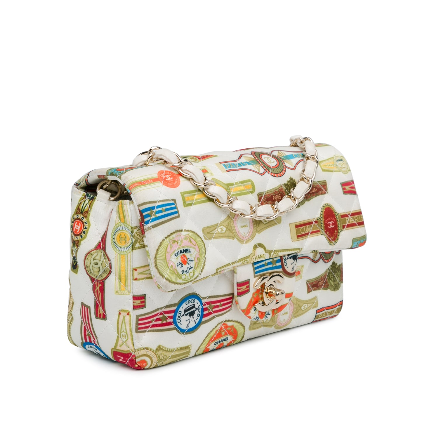 Chanel Mini Rectangular Classic Printed Satin Cuba Single Flap