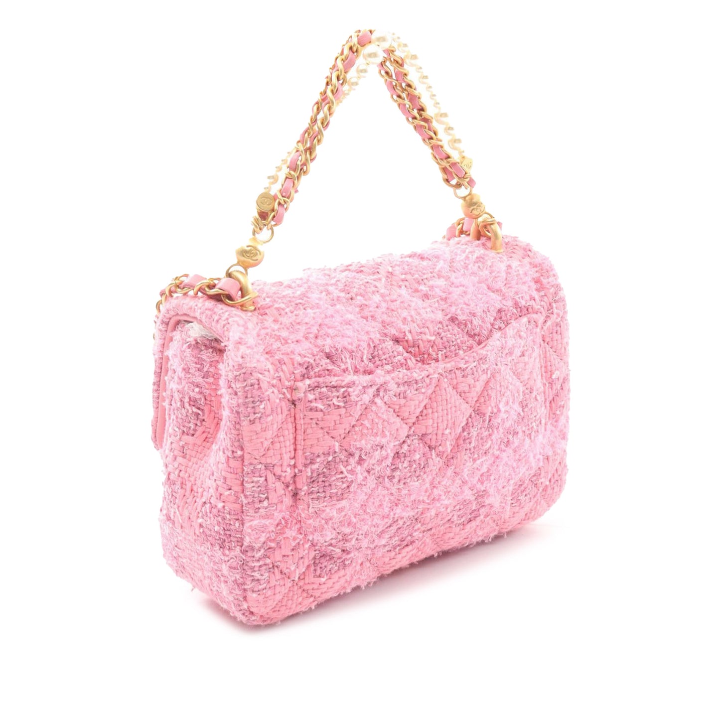 Chanel Mini Square Quilted Woven Tweed Pearl Twist Flap