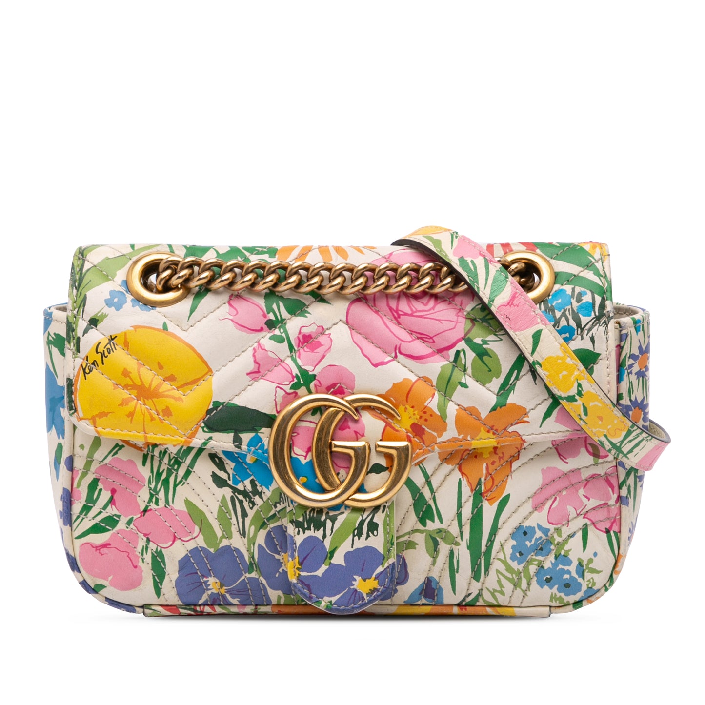 Gucci x Ken Scott GG Marmont Floral Printed Flap Crossbody
