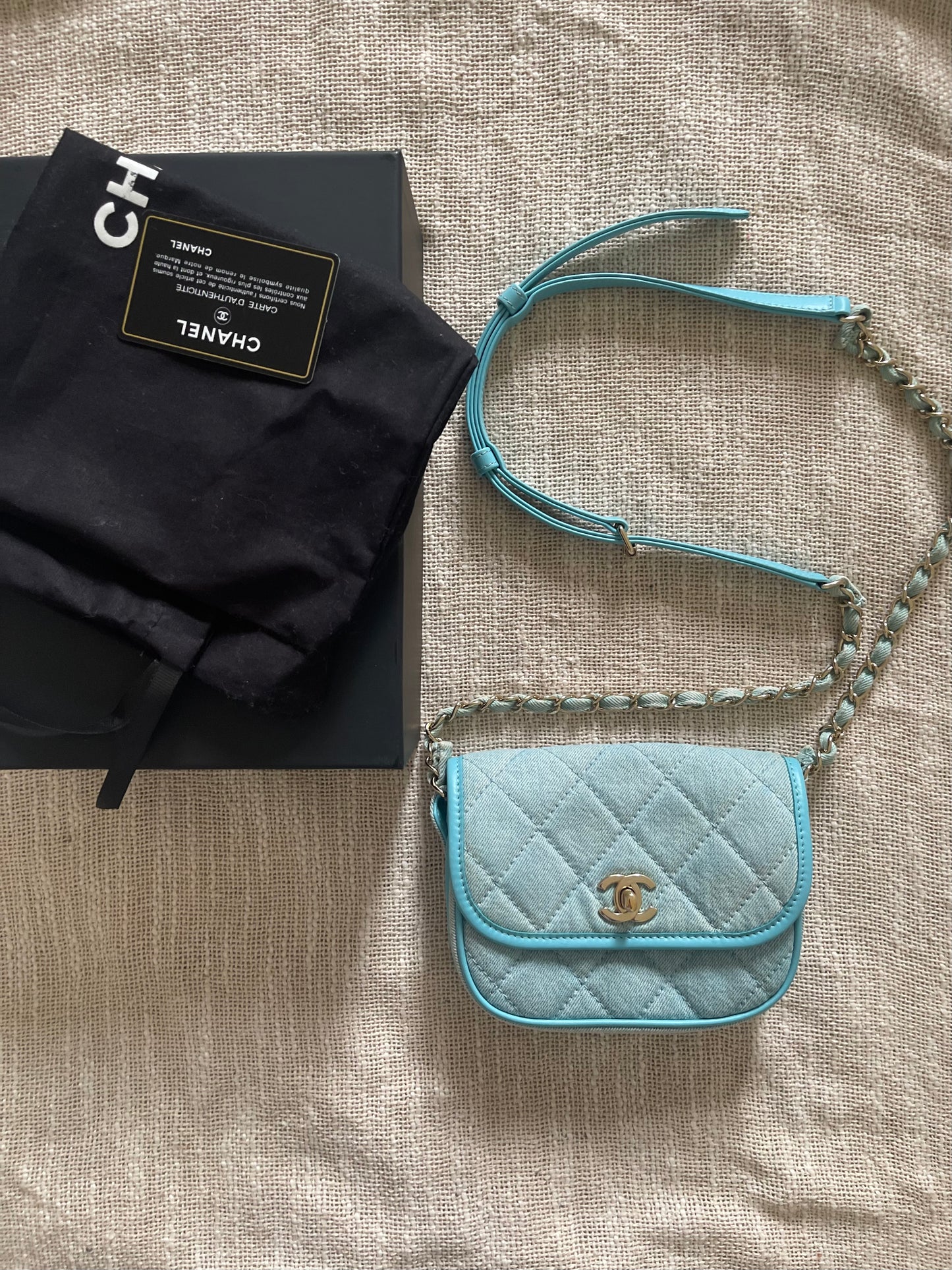 Chanel Mini CC Quilted Denim Messenger Flap