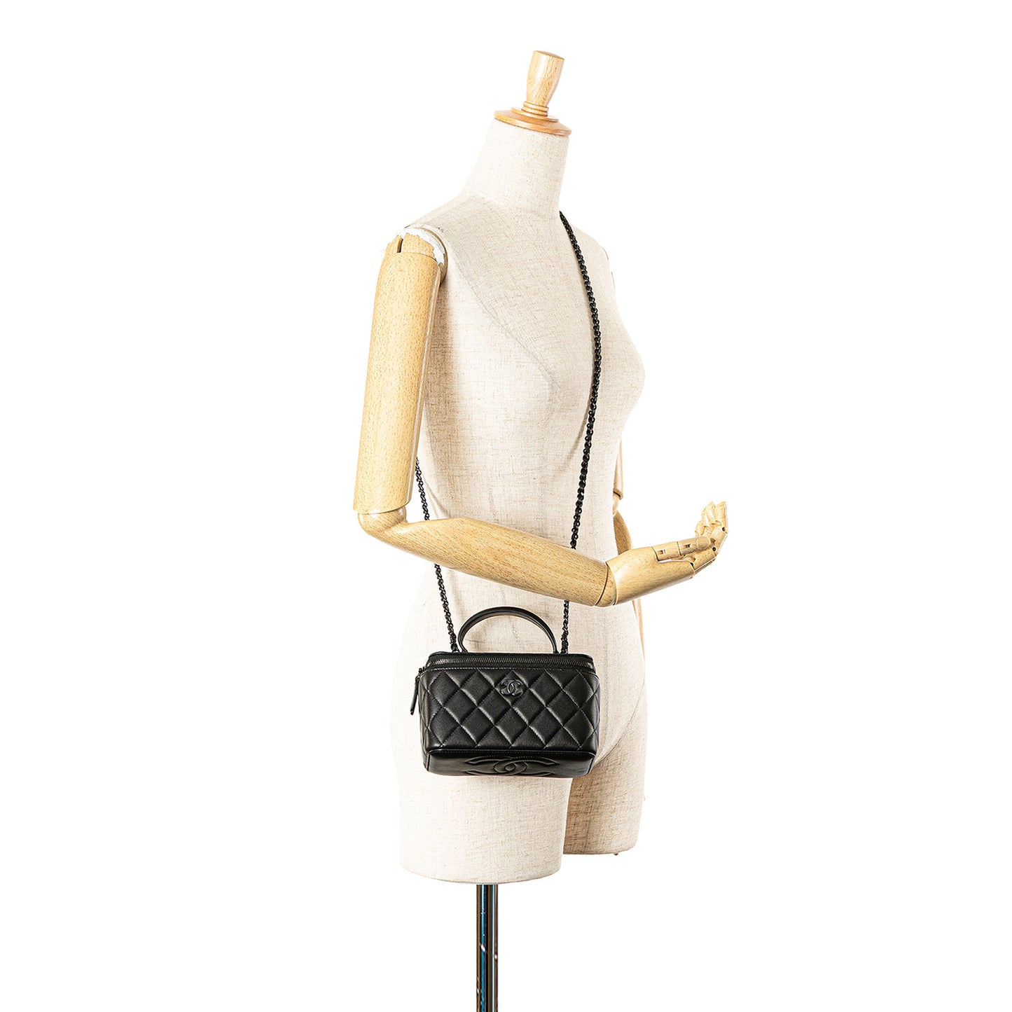 Chanel Small Vanity Case So Black Top Handle with Chain