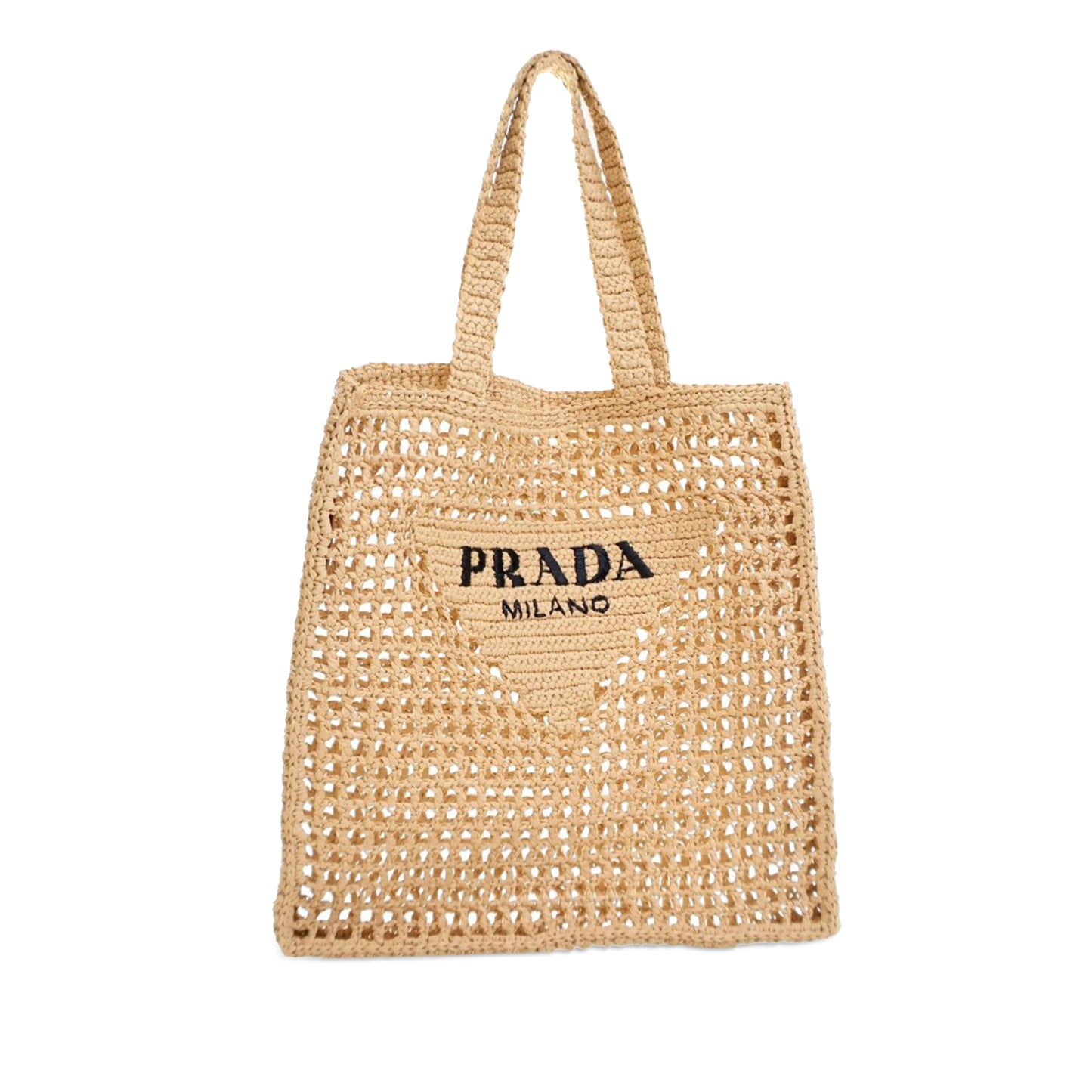 Prada Crochet Raffia Logo Tote