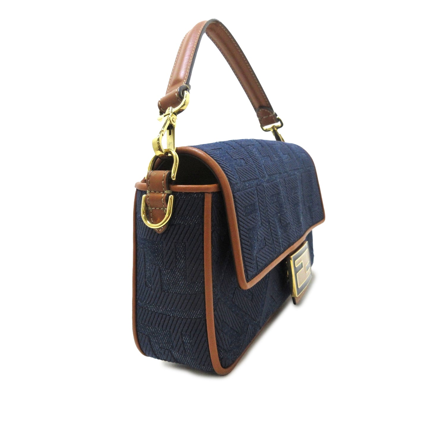 Fendi Denim Baguette Zucca Embroidered