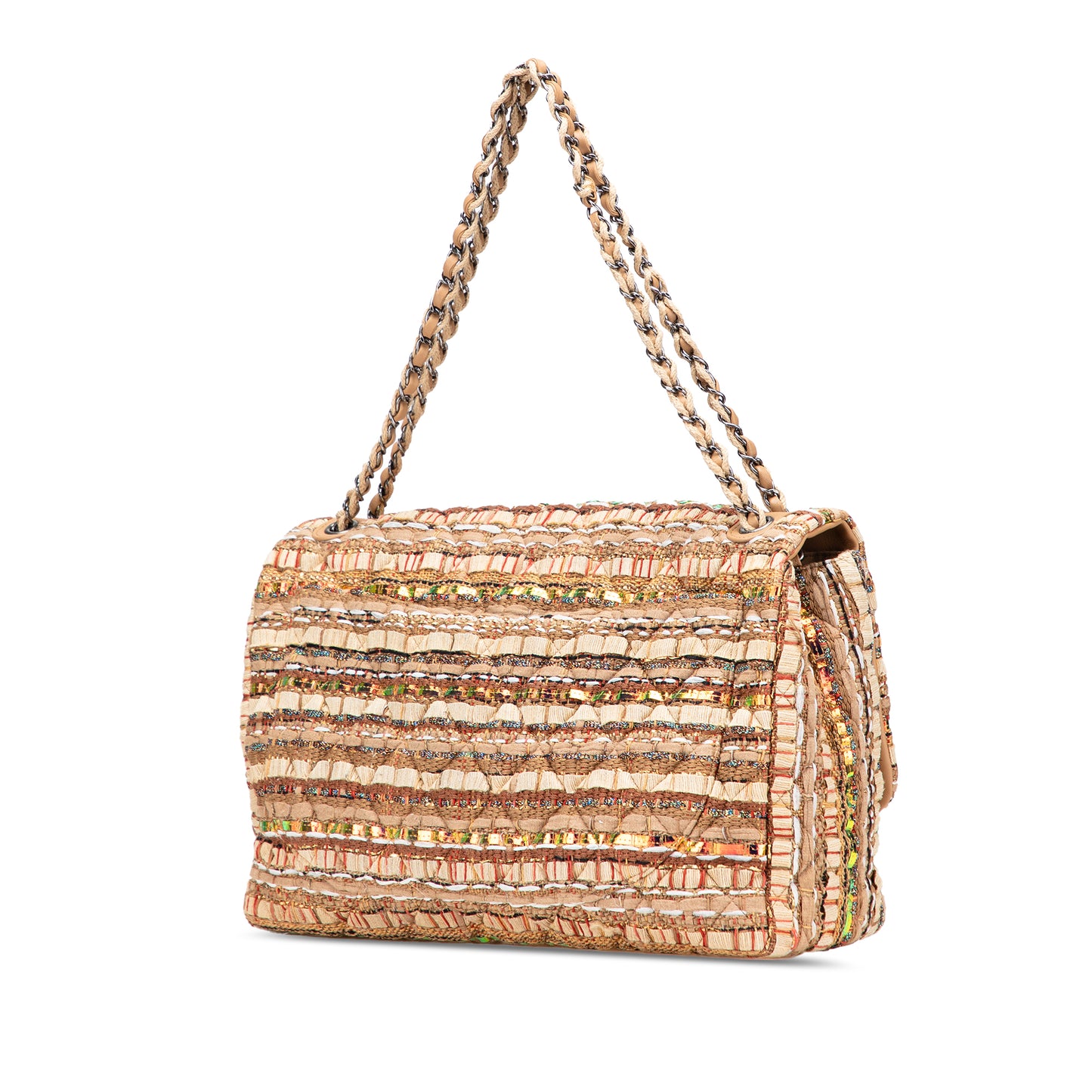 Chanel Classic Iridescent Ribbon and Tweed Single Flap