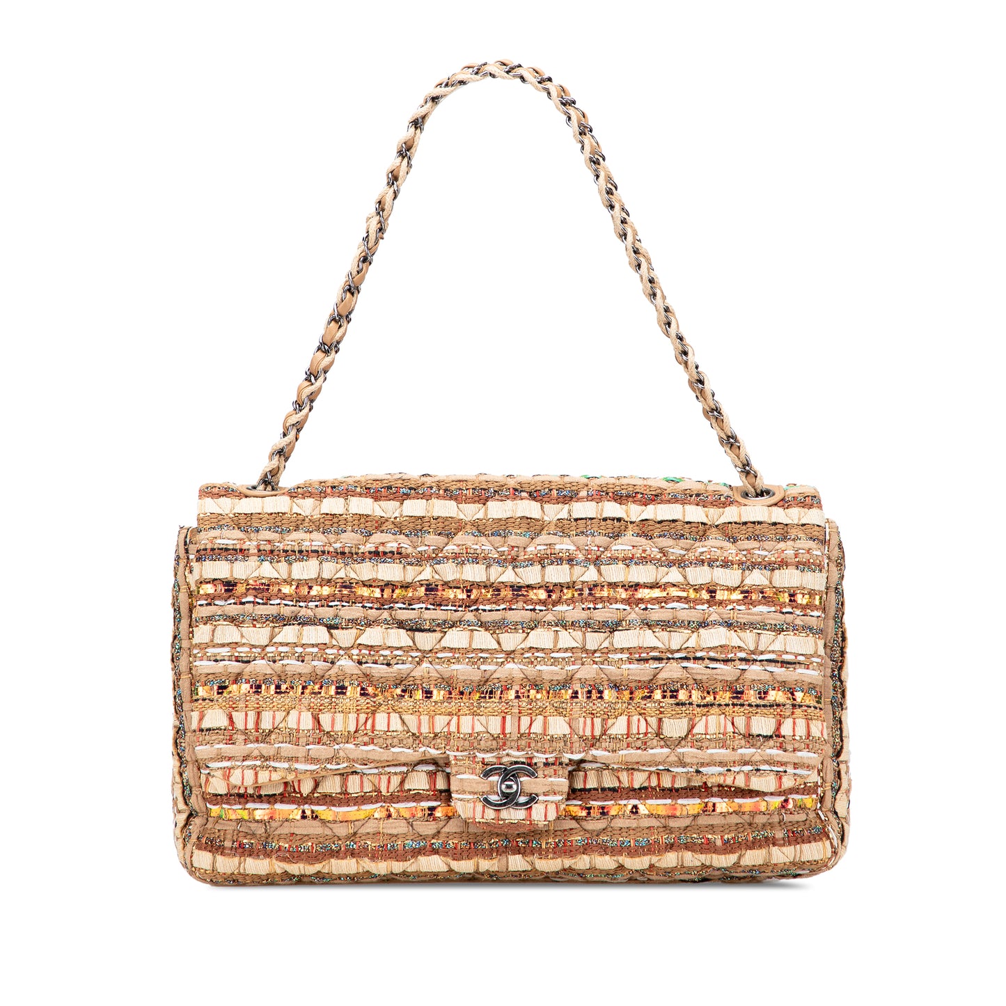 Chanel Classic Iridescent Ribbon and Tweed Single Flap