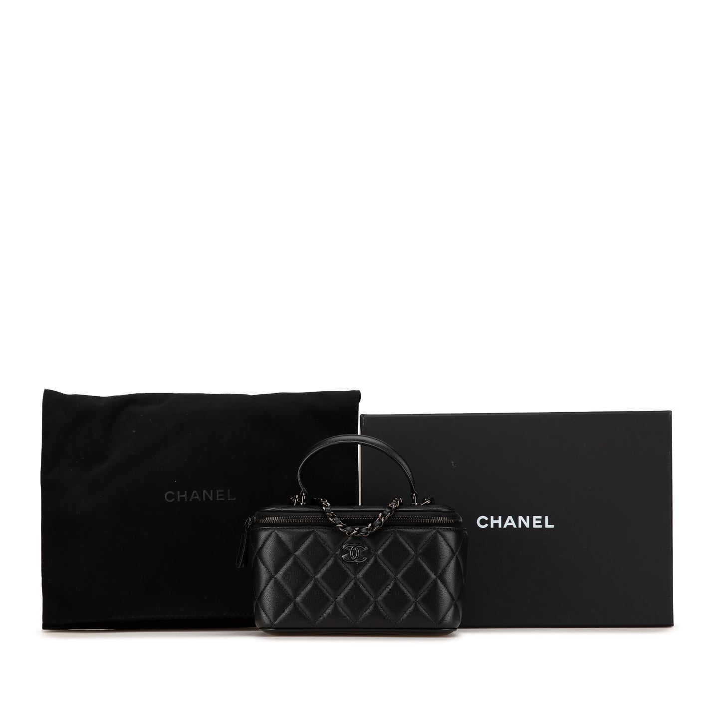 Chanel Small Vanity Case So Black Top Handle with Chain