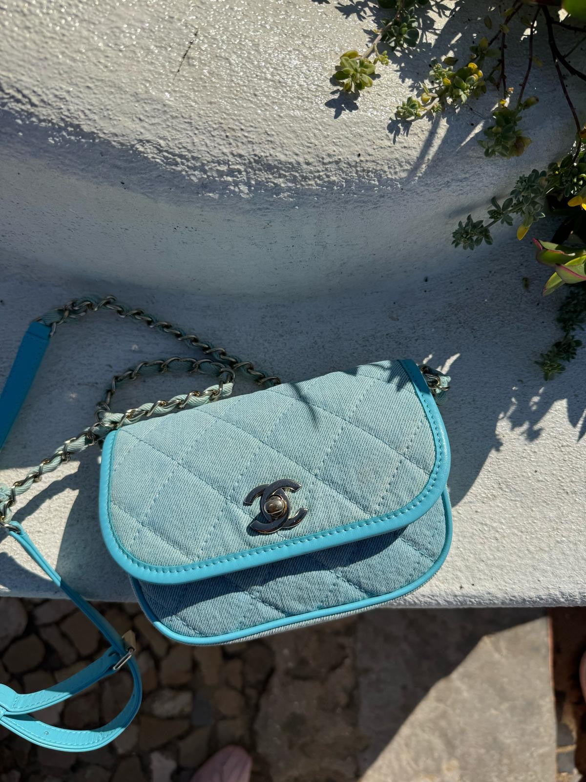 Chanel Mini CC Quilted Denim Messenger Flap
