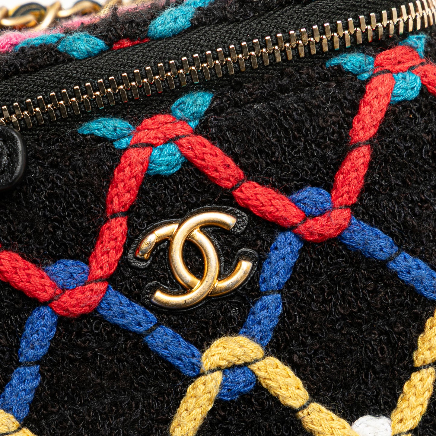 Chanel Multicolor Tweed CC Pearl Crush Vanity Case with Chain