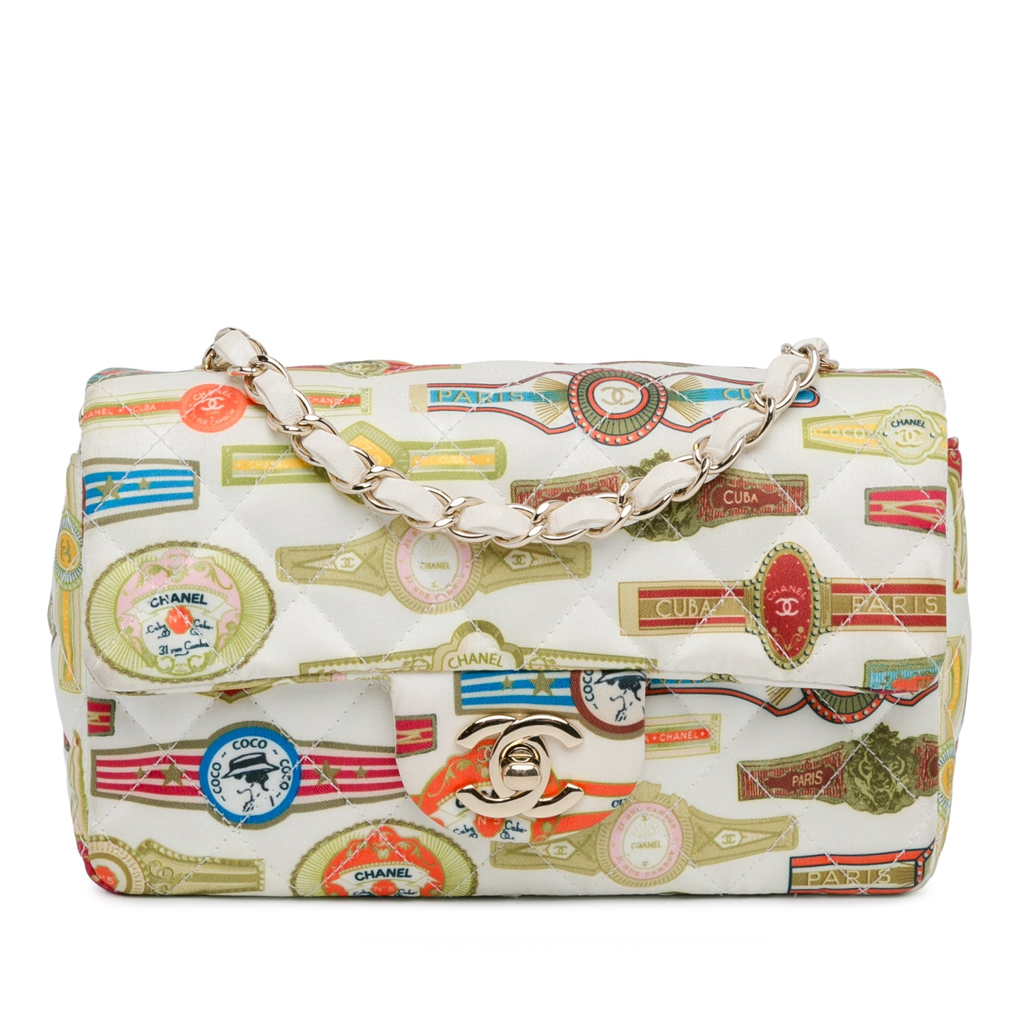 Chanel Mini Rectangular Classic Printed Satin Cuba Single Flap