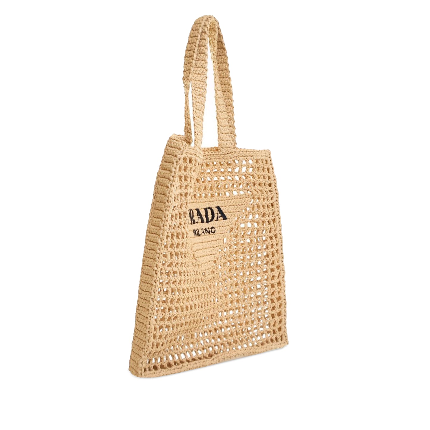 Prada Crochet Raffia Logo Tote