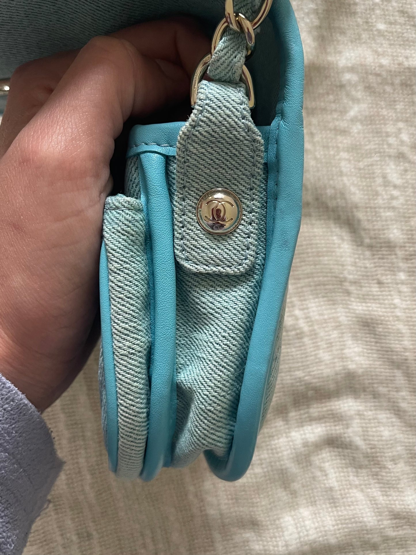 Chanel Mini CC Quilted Denim Messenger Flap