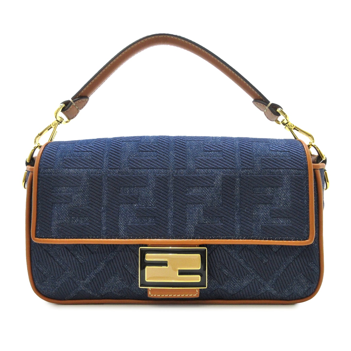 Fendi Denim Baguette Zucca Embroidered