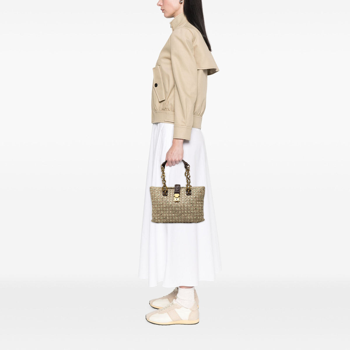 Bottega Veneta Printed Nappa Intrecciato Logo Lock Chain Tote