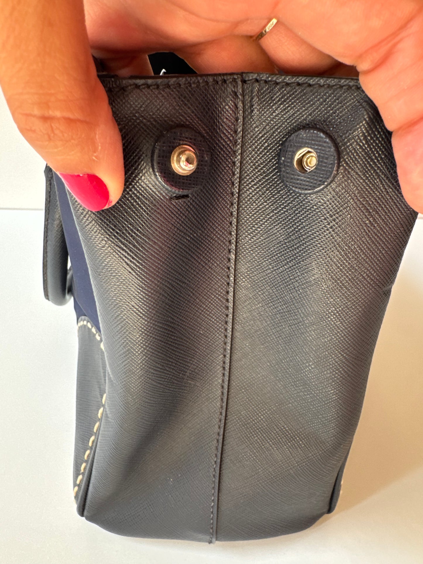 Prada Small Galleria double zip tessuto and city calf hand Stitched used bag