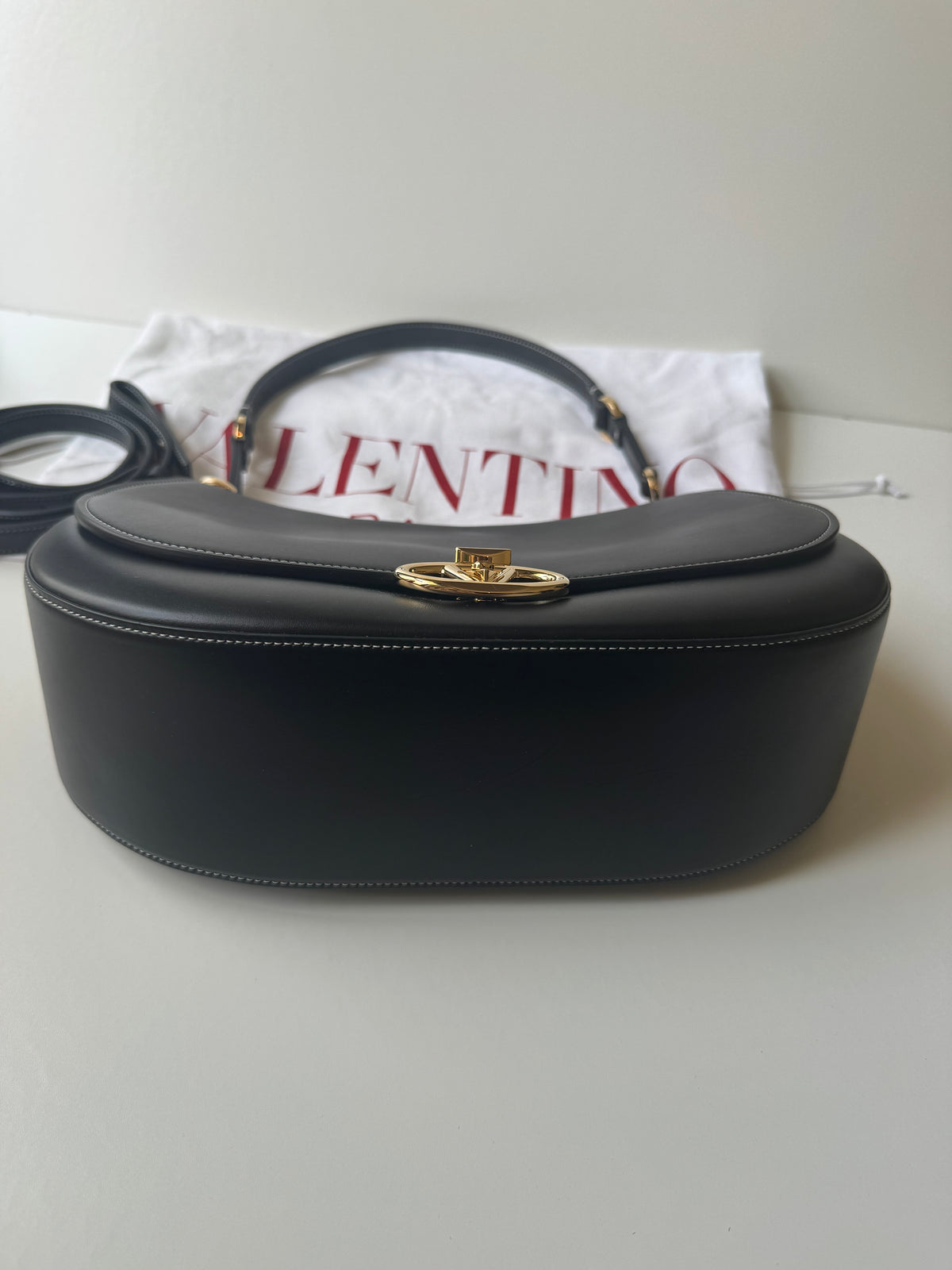 Valentino Leather Ohval Flap Bag