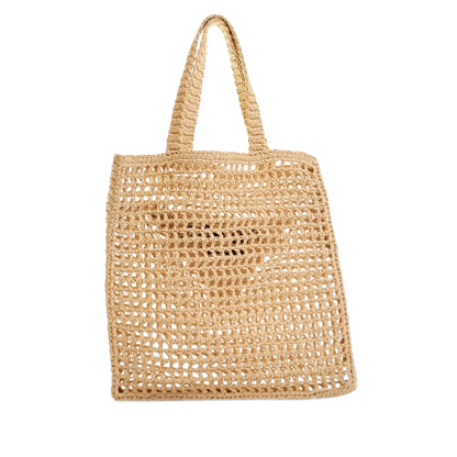 Prada Crochet Raffia Logo Tote