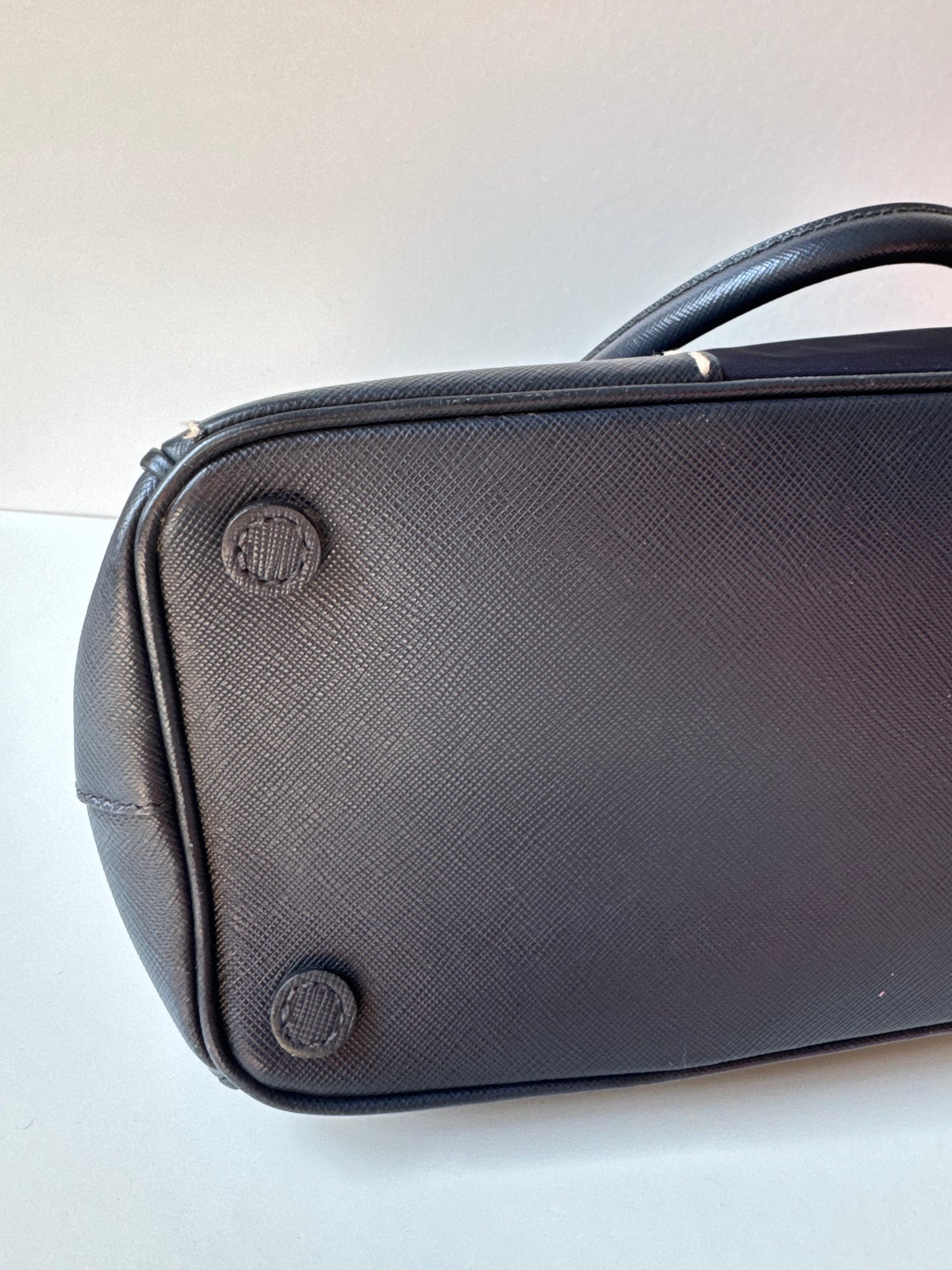 Prada Small Galleria double zip tessuto and city calf hand Stitched used bag