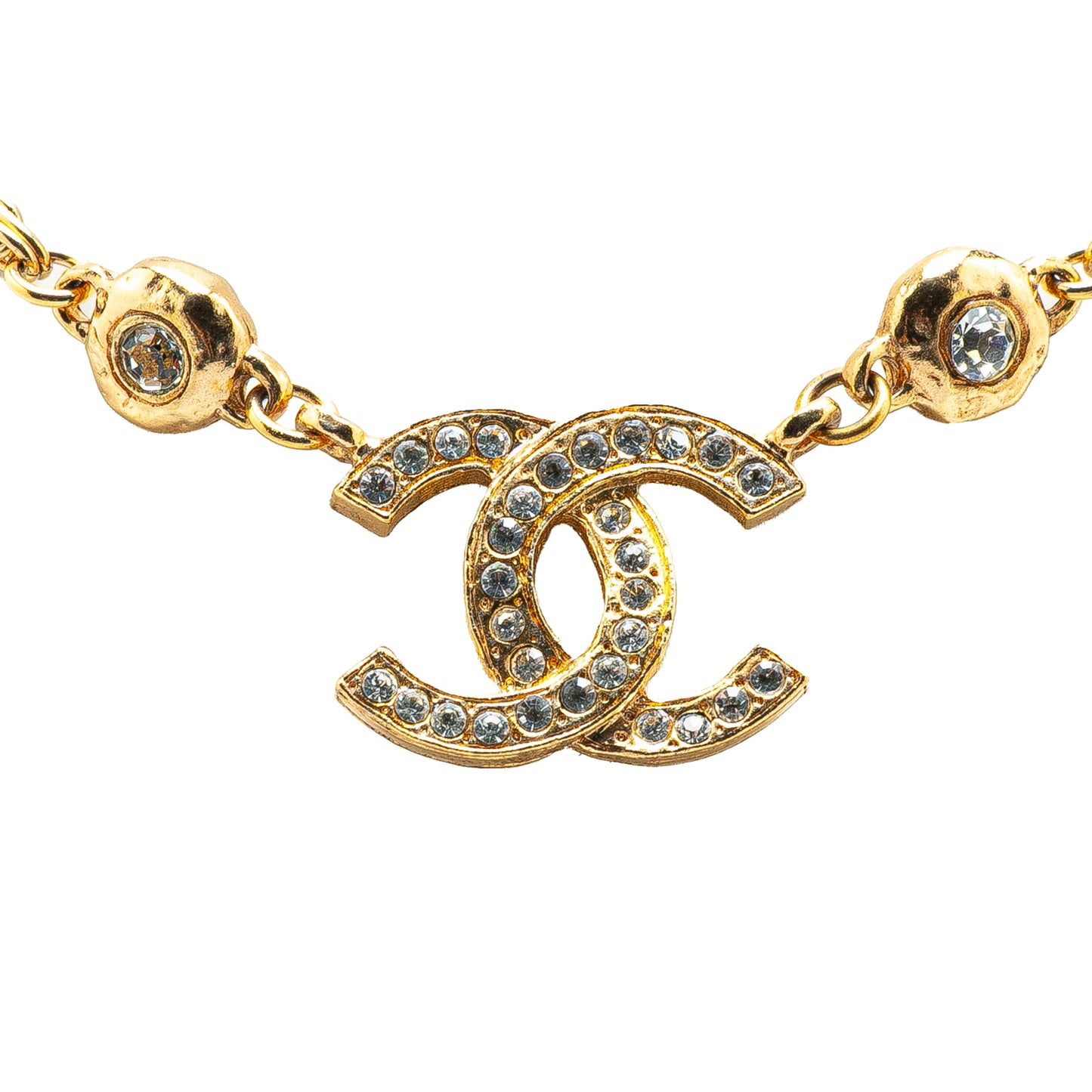 Gold Plated CC Rhinestone Pendant Necklace