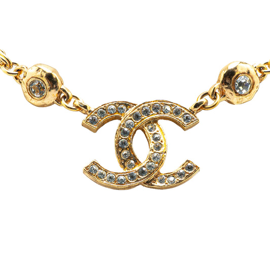 Gold Plated CC Rhinestone Pendant Necklace