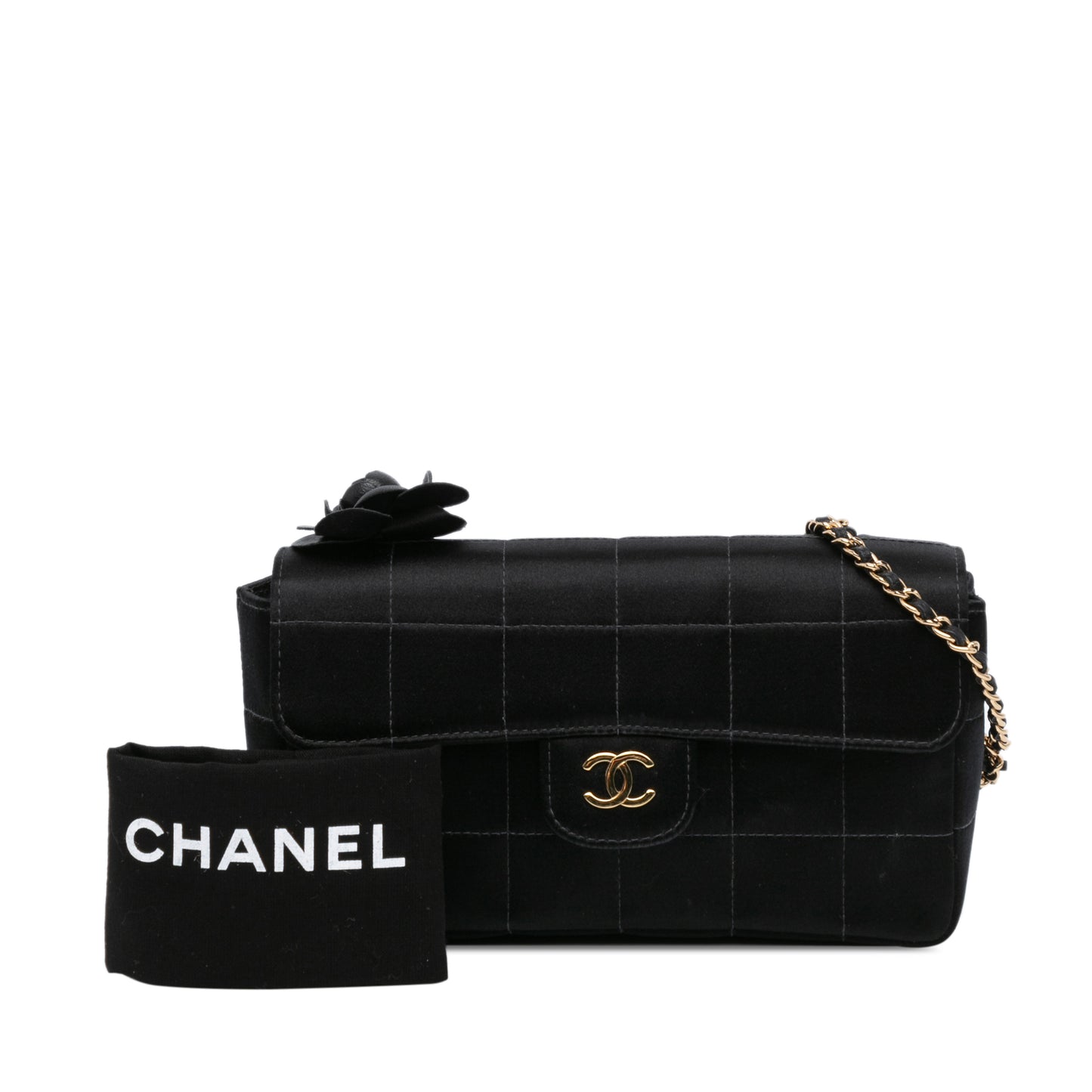 Chanel Mini Choco Bar Quilted Satin Camellia Flap