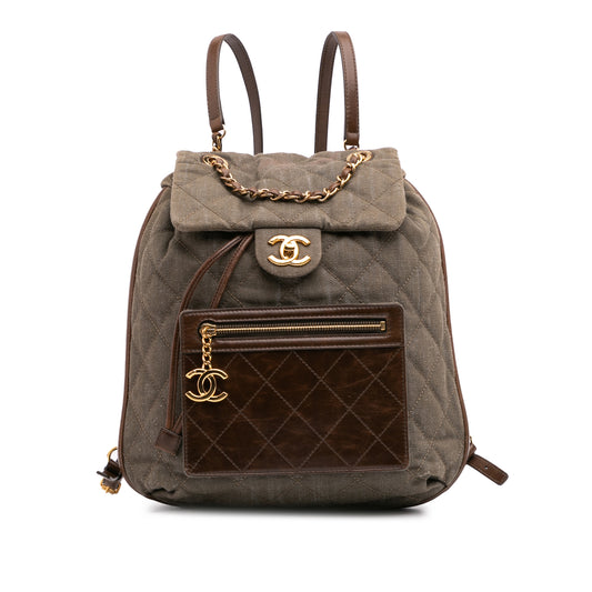 Chanel CC Quilted Denim and Calfskin Backpack