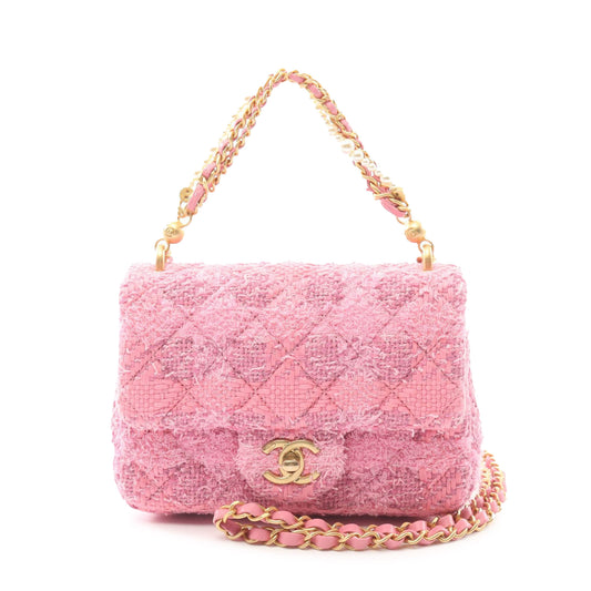 Chanel Mini Square Quilted Woven Tweed Pearl Twist Flap