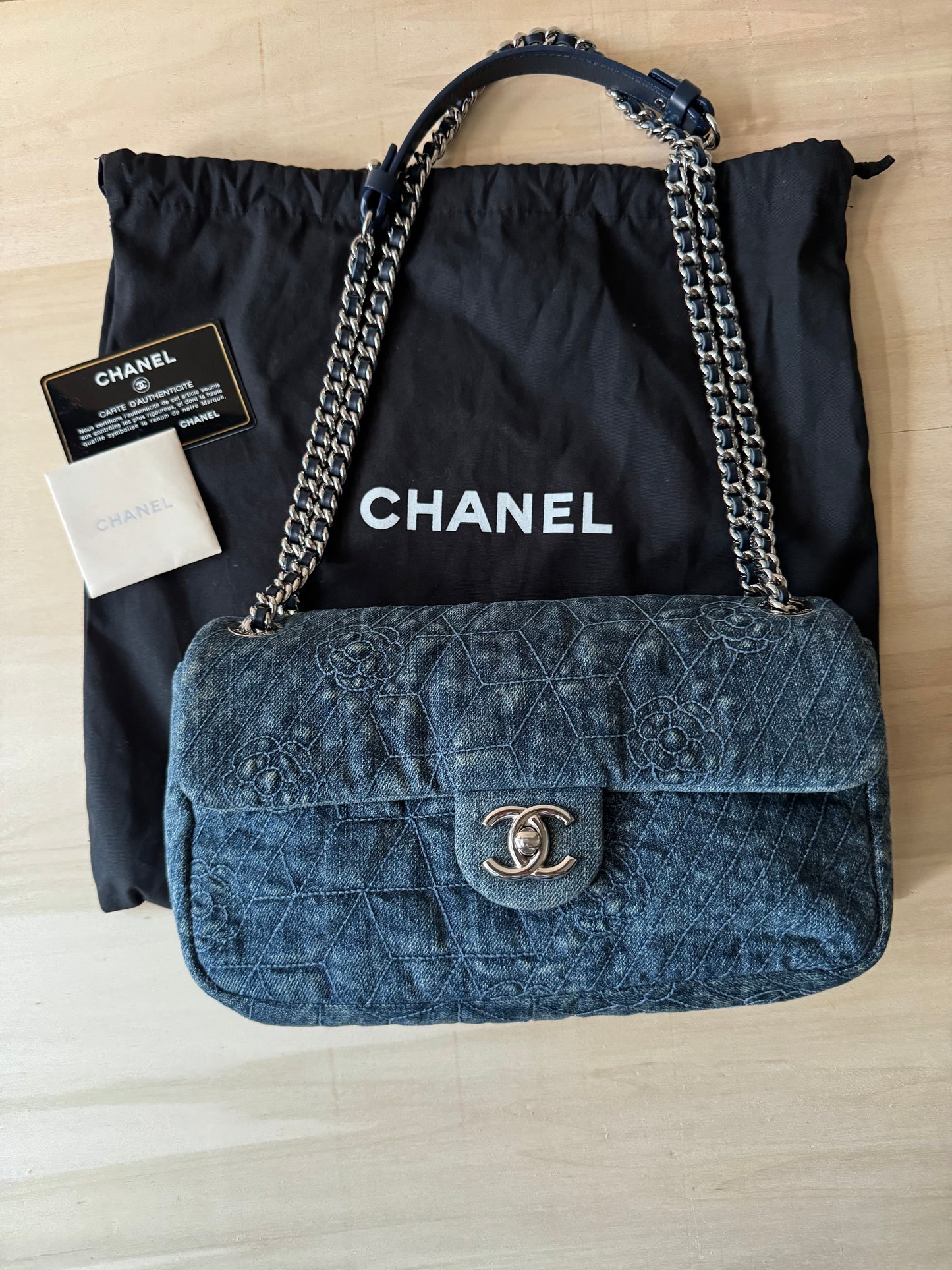 Chanel Denim Camellia Flap