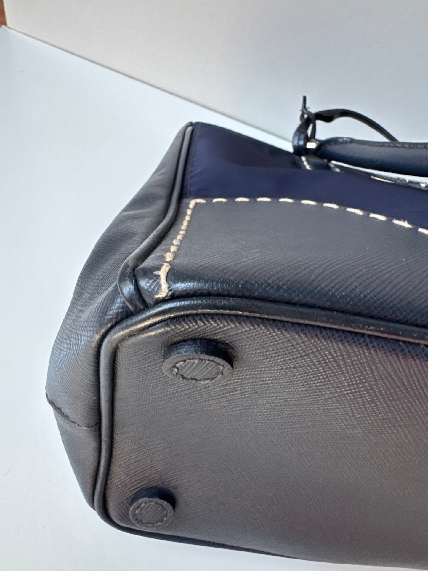 Prada Small Galleria double zip tessuto and city calf hand Stitched used bag