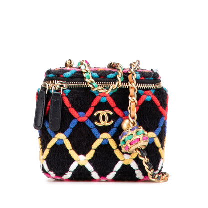 Chanel Multicolor Tweed CC Pearl Crush Vanity Case with Chain