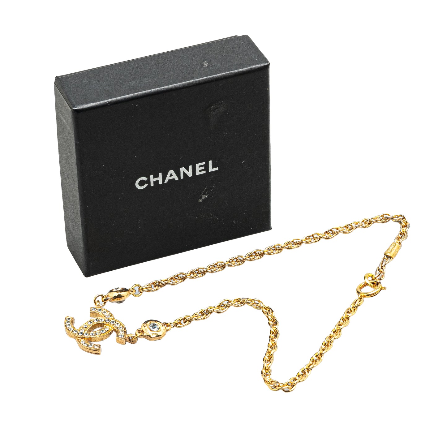 Gold Plated CC Rhinestone Pendant Necklace