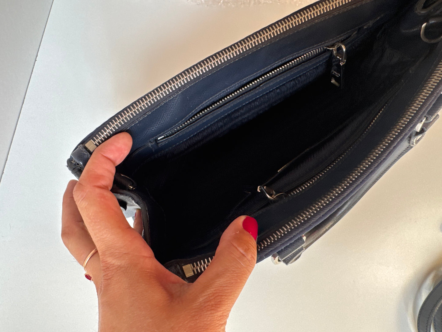 Prada Small Galleria double zip tessuto and city calf hand Stitched used bag
