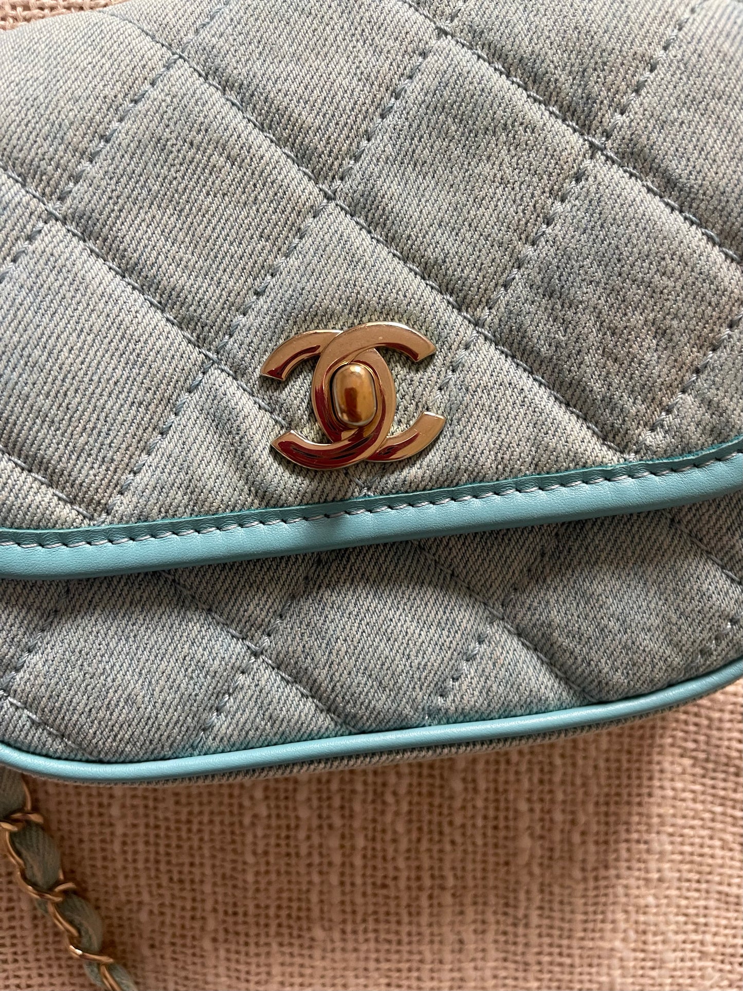 Chanel Mini CC Quilted Denim Messenger Flap