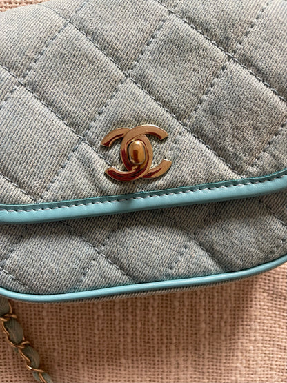 Chanel Mini CC Quilted Denim Messenger Flap