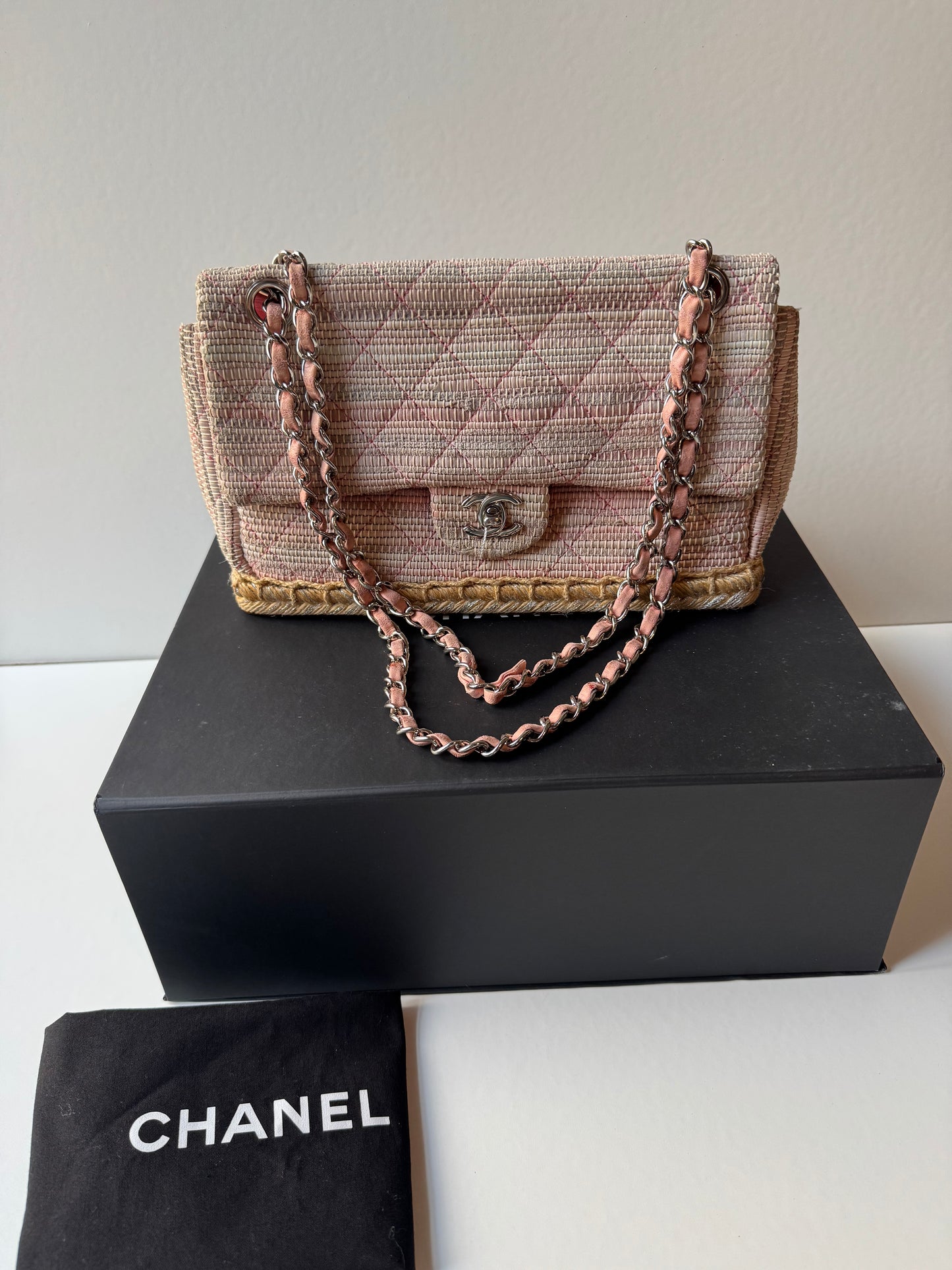 Chanel Quilted Tweed Espadrille Chain Flap