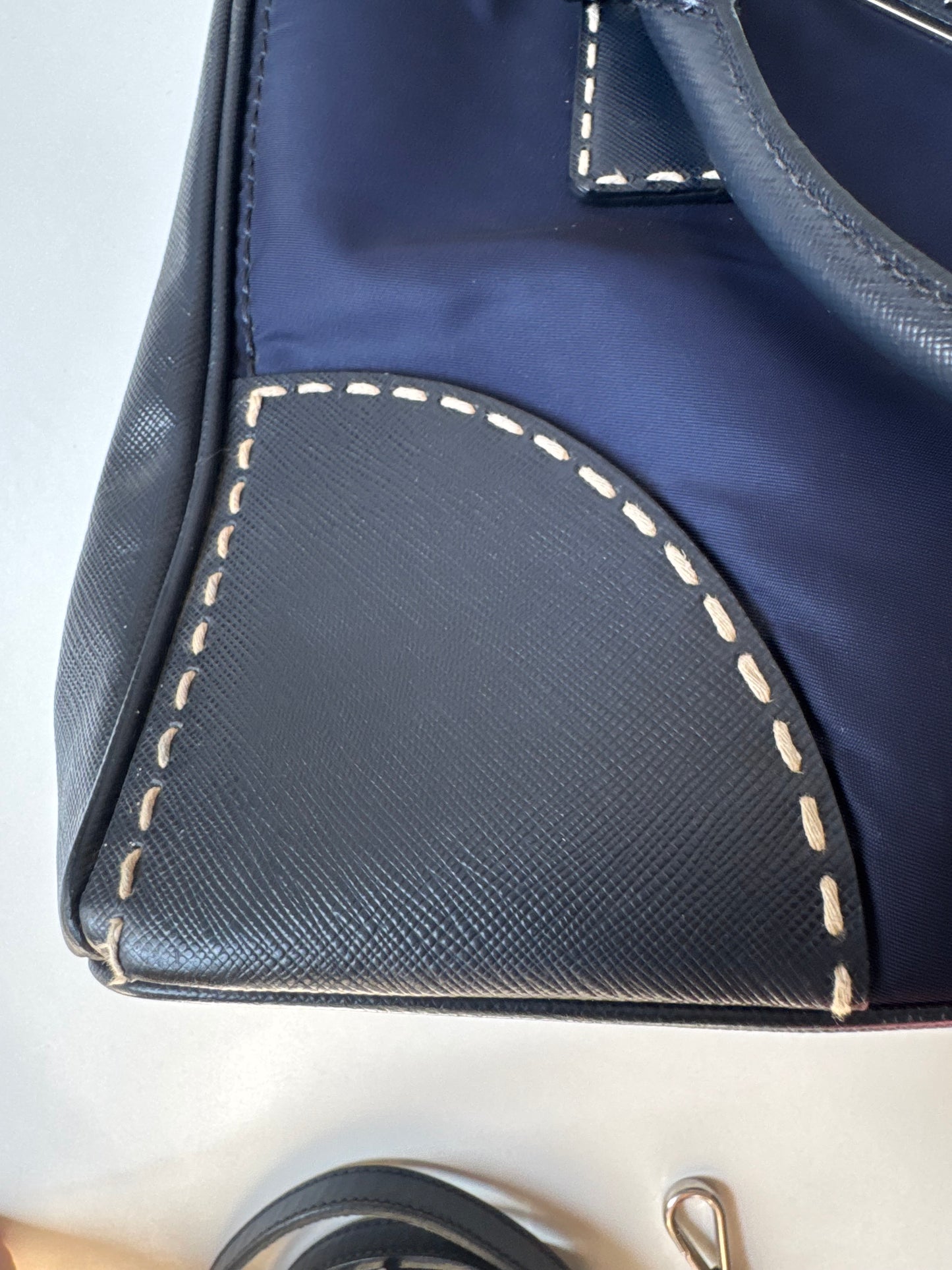 Prada Small Galleria double zip tessuto and city calf hand Stitched used bag