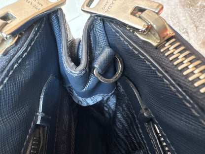 Prada Small Galleria double zip tessuto and city calf hand Stitched used bag