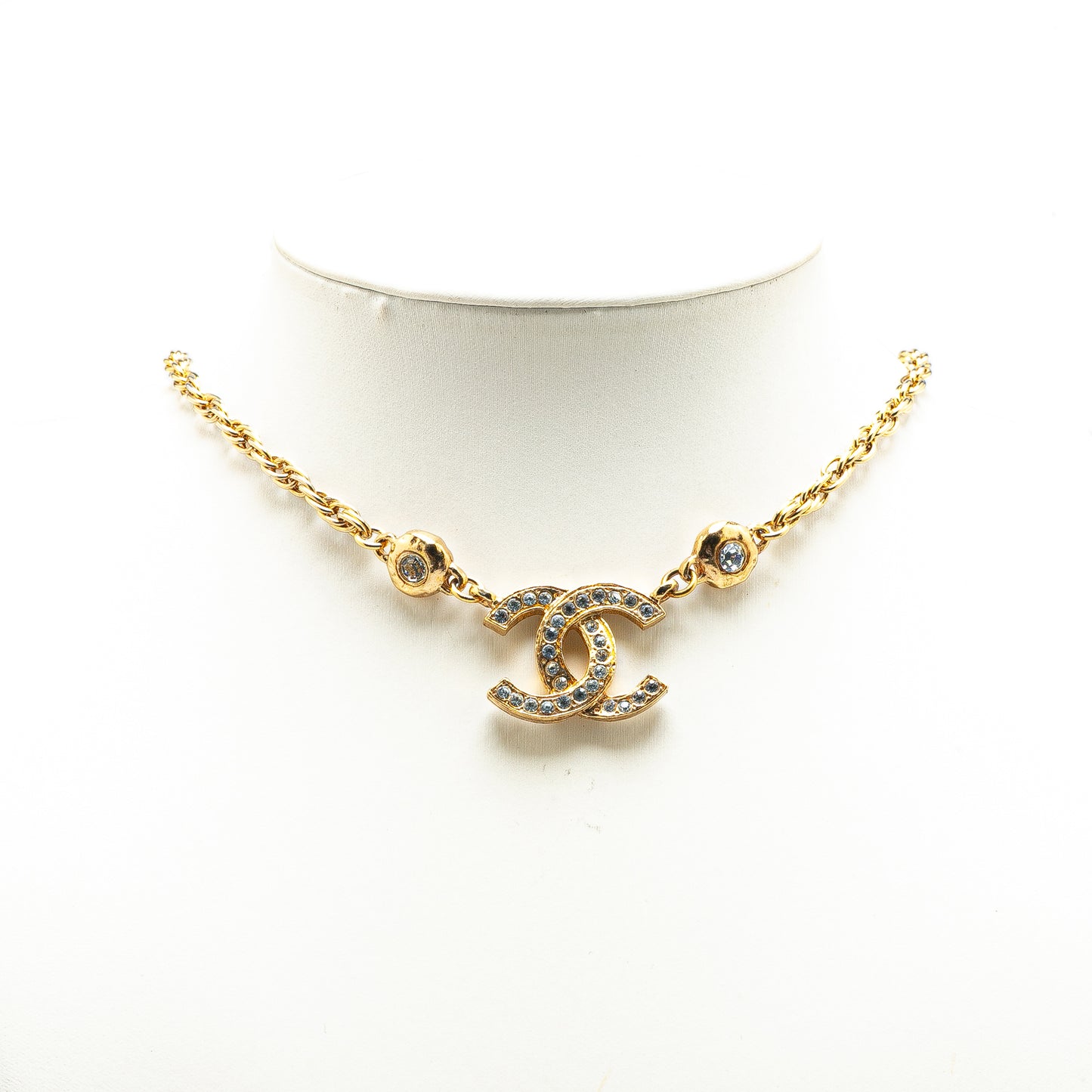 Gold Plated CC Rhinestone Pendant Necklace