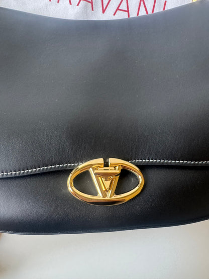 Valentino Leather Ohval Flap Bag