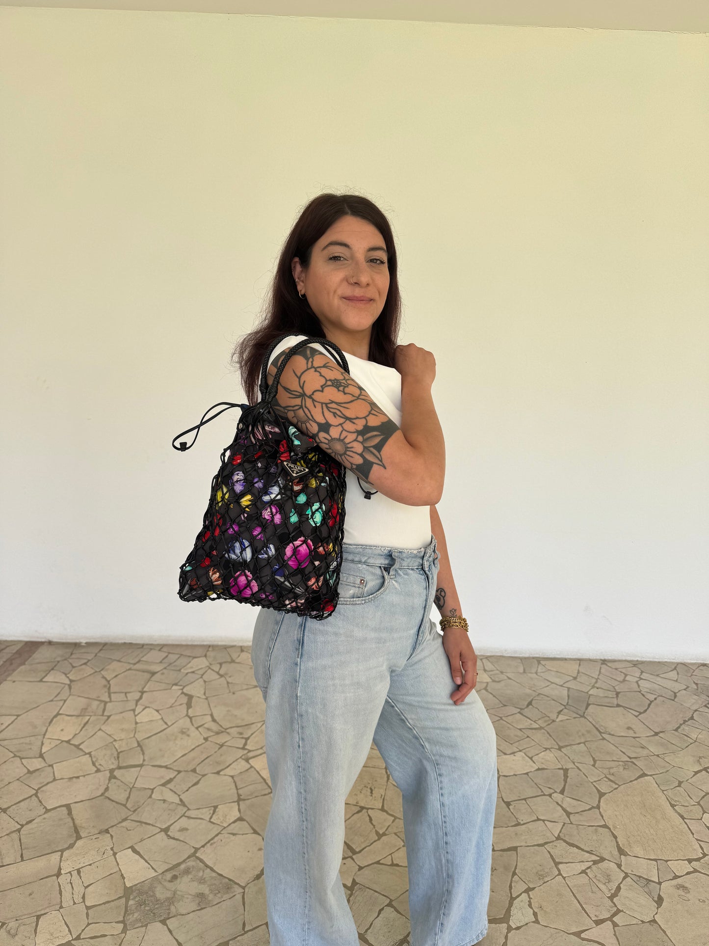 Prada Floral Printed Tessuto Tote