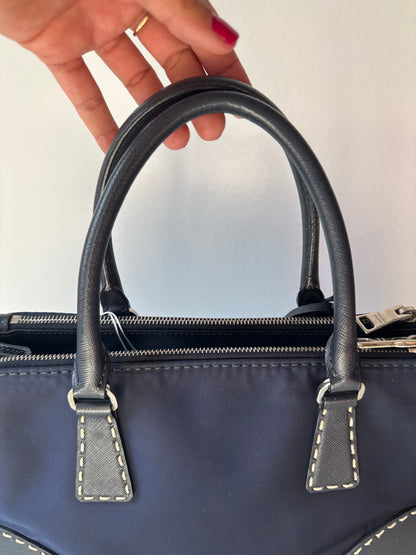 Prada Small Galleria double zip tessuto and city calf hand Stitched used bag