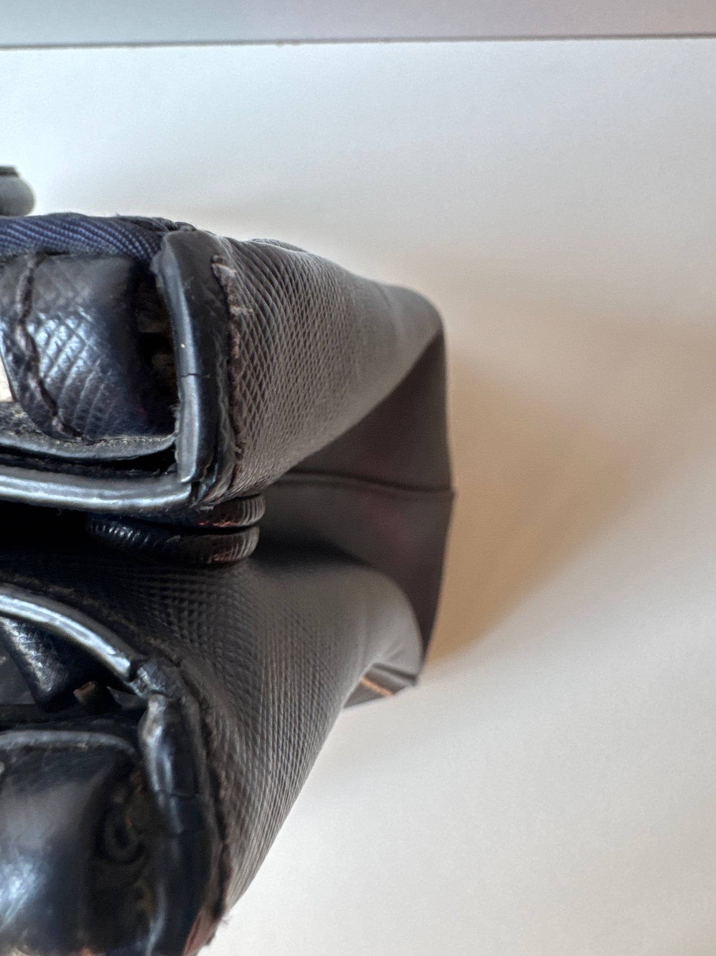 Prada Small Galleria double zip tessuto and city calf hand Stitched used bag
