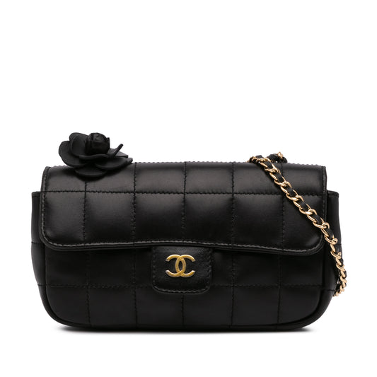 Chanel Extra Mini Camellia Choco Bar Lambskin Flap