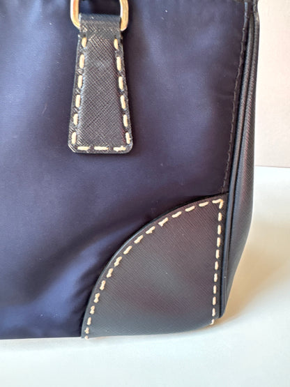 Prada Small Galleria double zip tessuto and city calf hand Stitched used bag