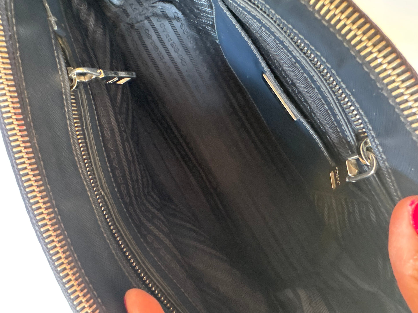 Prada Small Galleria double zip tessuto and city calf hand Stitched used bag