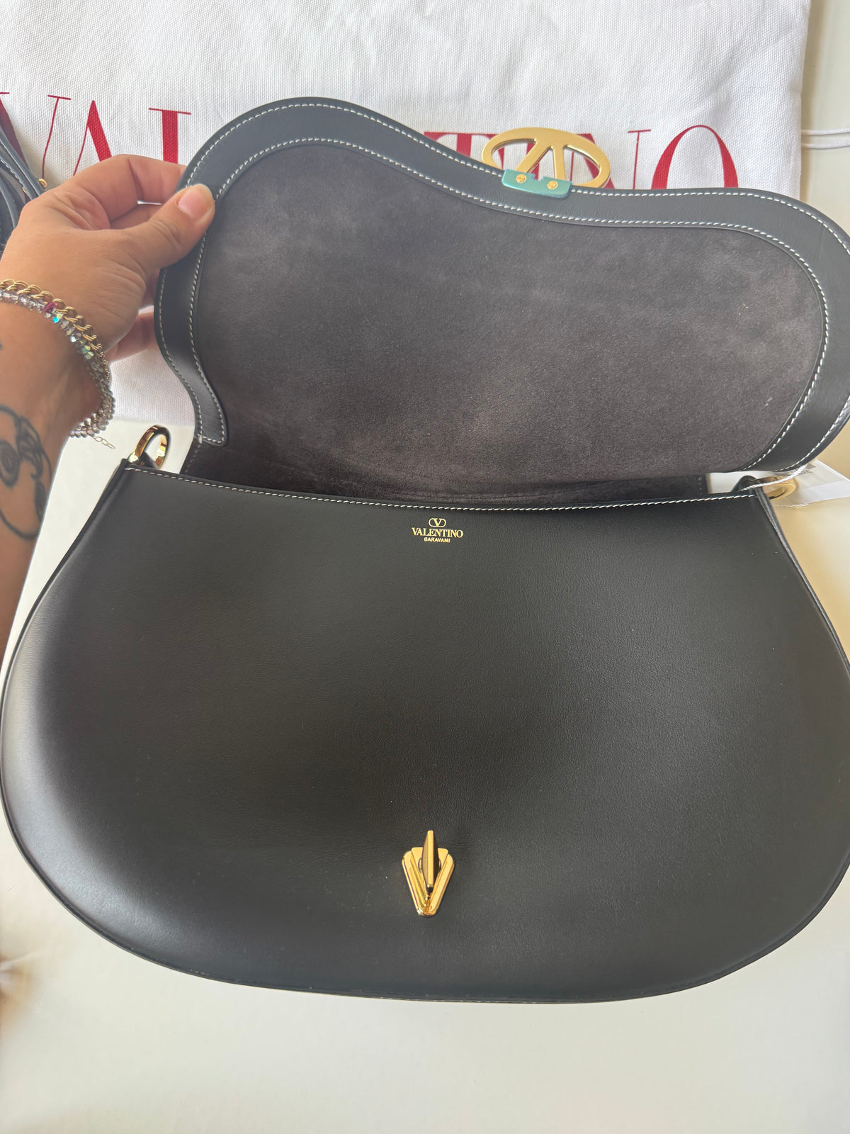 Valentino Leather Ohval Flap Bag