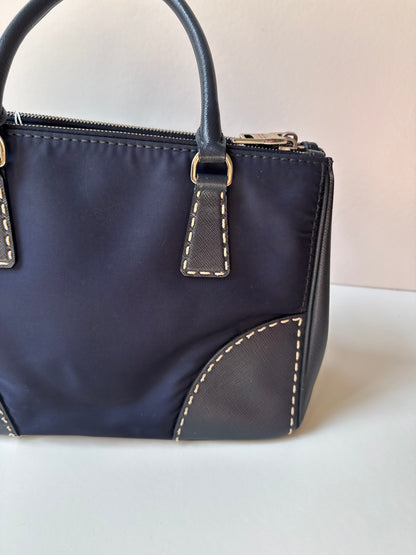 Prada Small Galleria double zip tessuto and city calf hand Stitched used bag