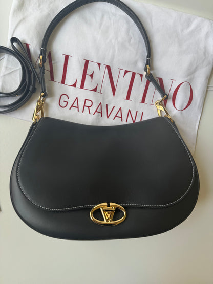 Valentino Leather Ohval Flap Bag