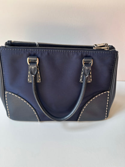 Prada Small Galleria double zip tessuto and city calf hand Stitched used bag