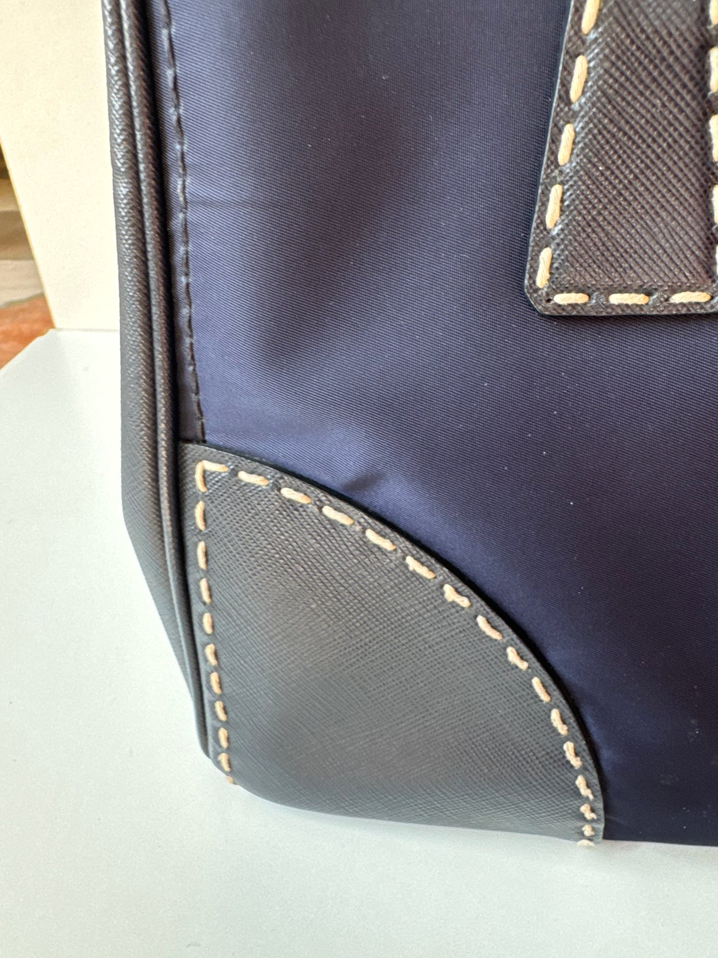 Prada Small Galleria double zip tessuto and city calf hand Stitched used bag